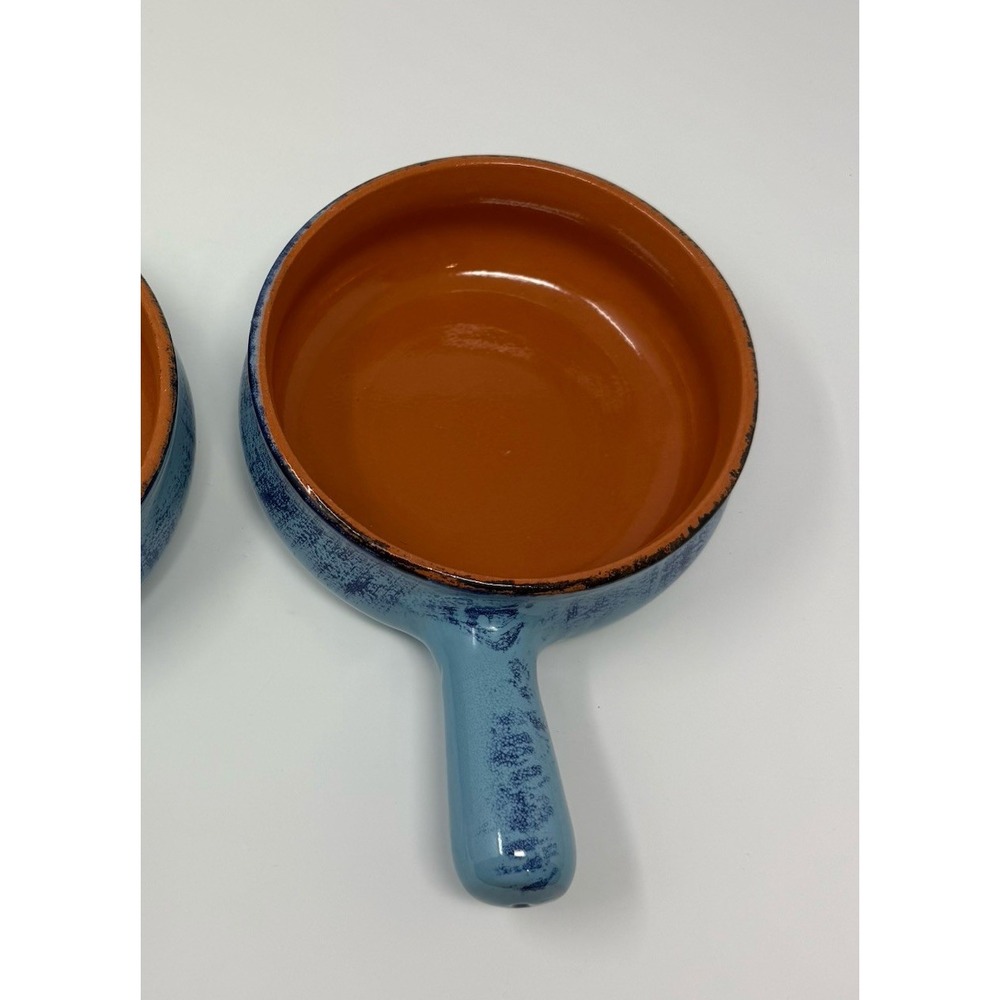 De Silva Soup Chili Bowl Oven To Table w Handle Pottery Lt. Blue/Blue Italy 6in
